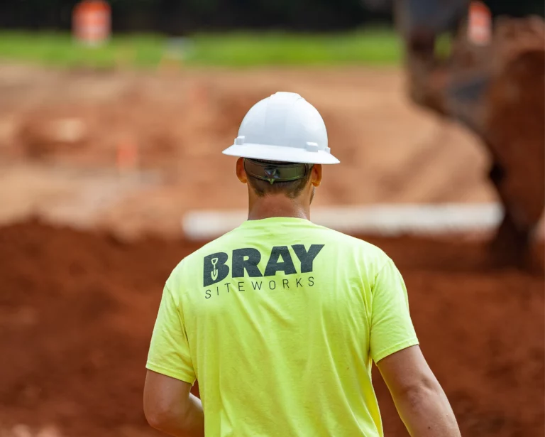 A Bray Siteworks project manager conducting a thorough on-site evaluation and planning a dependable grading schedule with a local developer.