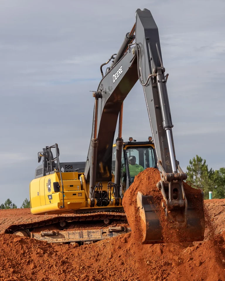 Heavy machinery operating on a large-scale commercial civil sitework project managed by the expert contractors at Bray Siteworks in Northeast Georgia.